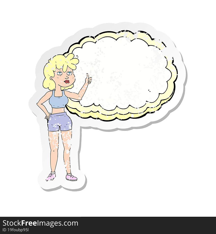 retro distressed sticker of a cartoon gym woman