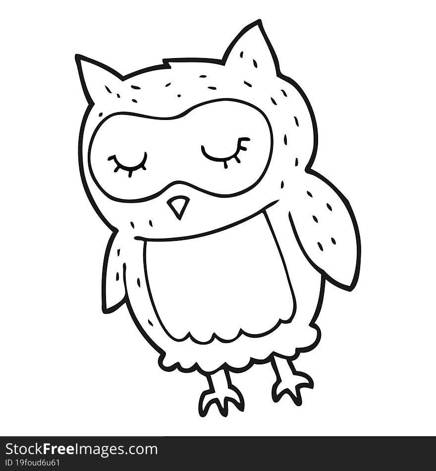 black and white cartoon owl