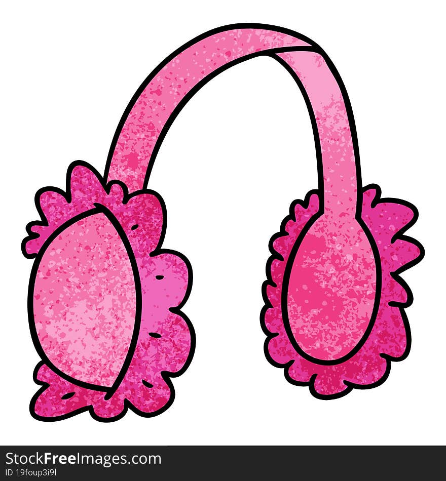 hand drawn textured cartoon doodle of pink ear muff warmers