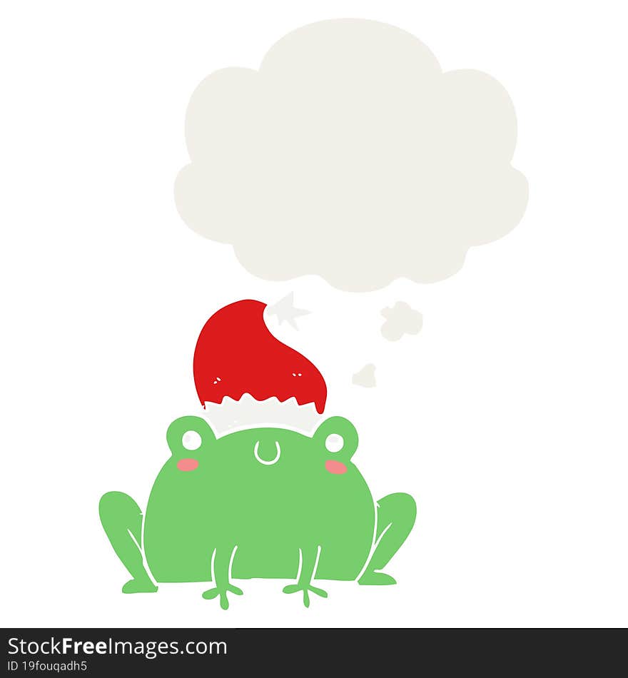 cute cartoon christmas frog and thought bubble in retro style