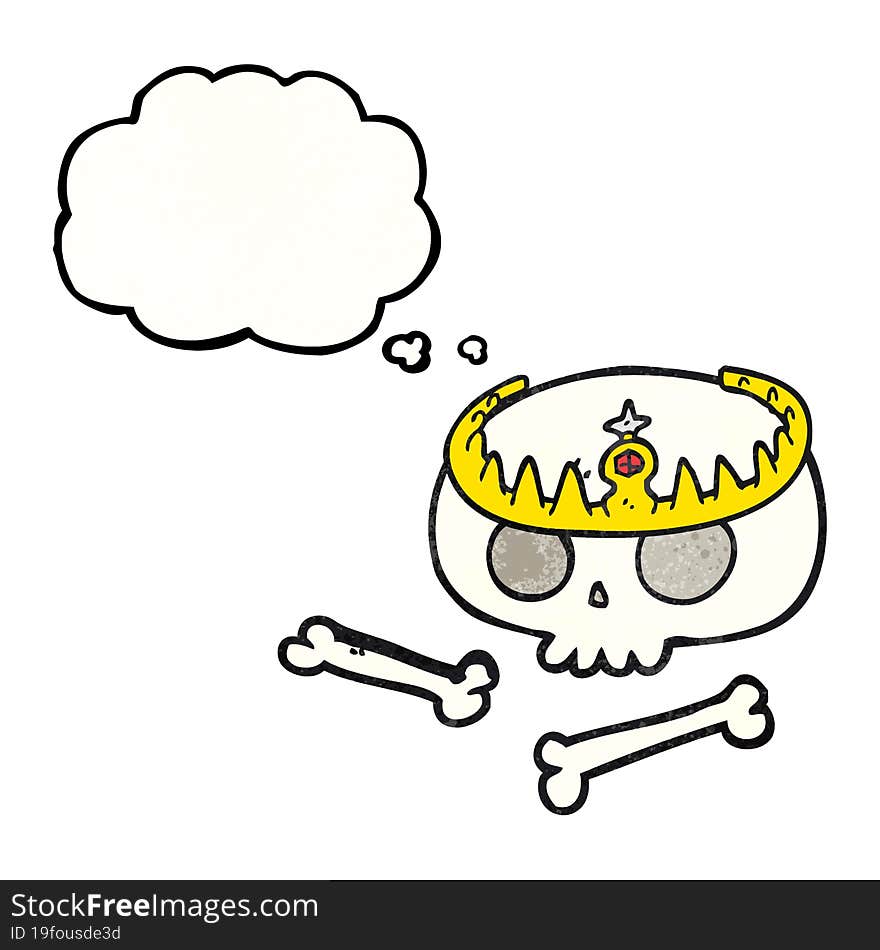 Thought Bubble Textured Cartoon Skull Wearing Tiara