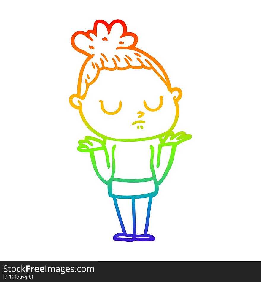 rainbow gradient line drawing of a cartoon calm woman