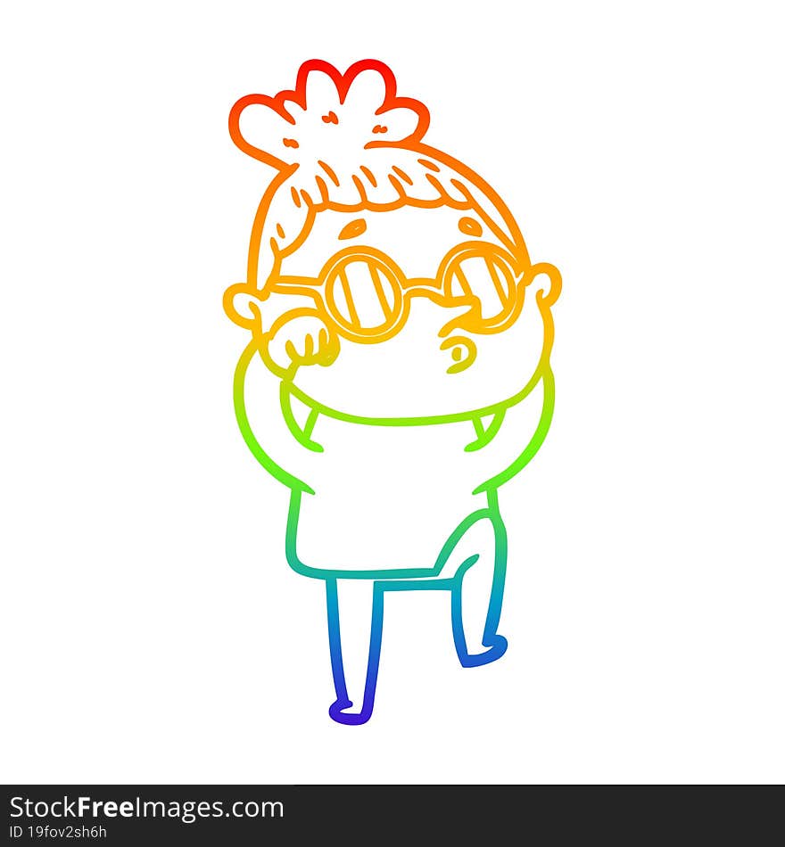 rainbow gradient line drawing cartoon woman wearing sunglasses