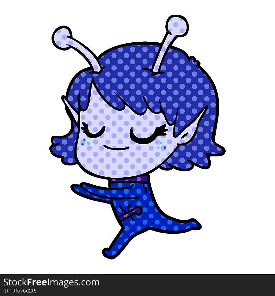 smiling alien girl cartoon running. smiling alien girl cartoon running