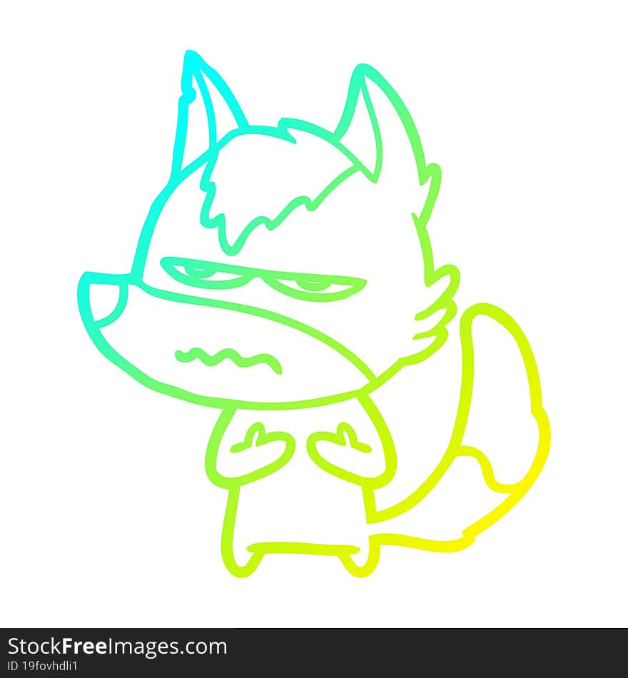 cold gradient line drawing cartoon annoyed wolf