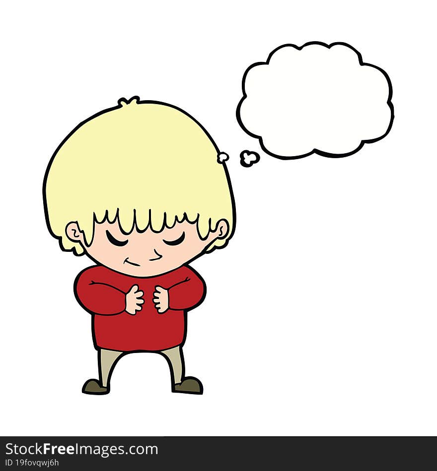 cartoon shy boy with thought bubble