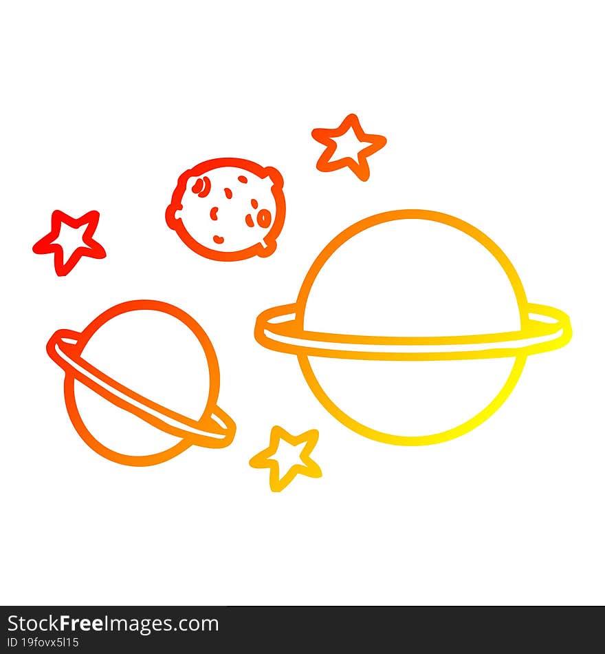 warm gradient line drawing of a cartoon planets