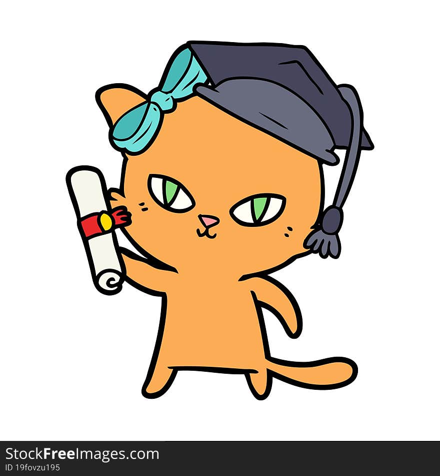 cute cartoon cat graduating. cute cartoon cat graduating