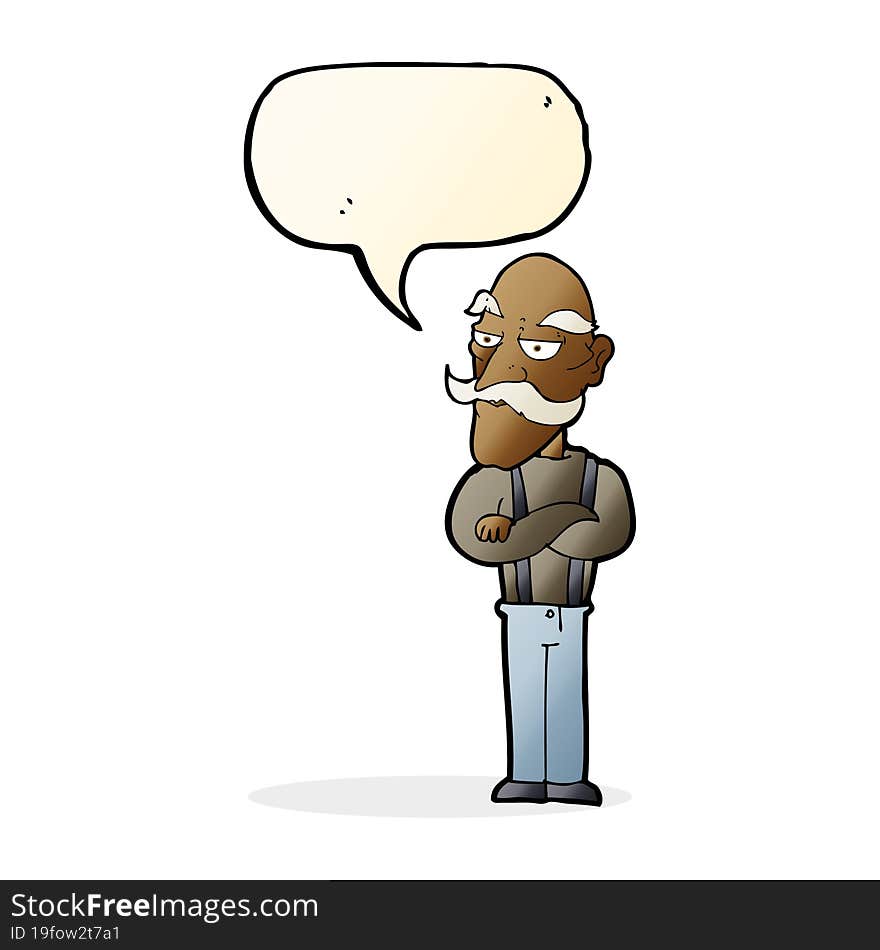 cartoon bored old man with speech bubble