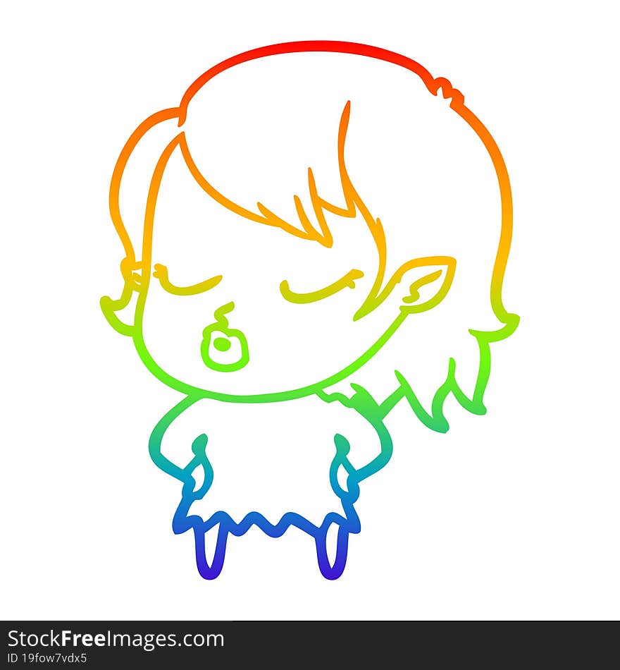 rainbow gradient line drawing cute cartoon vampire girl