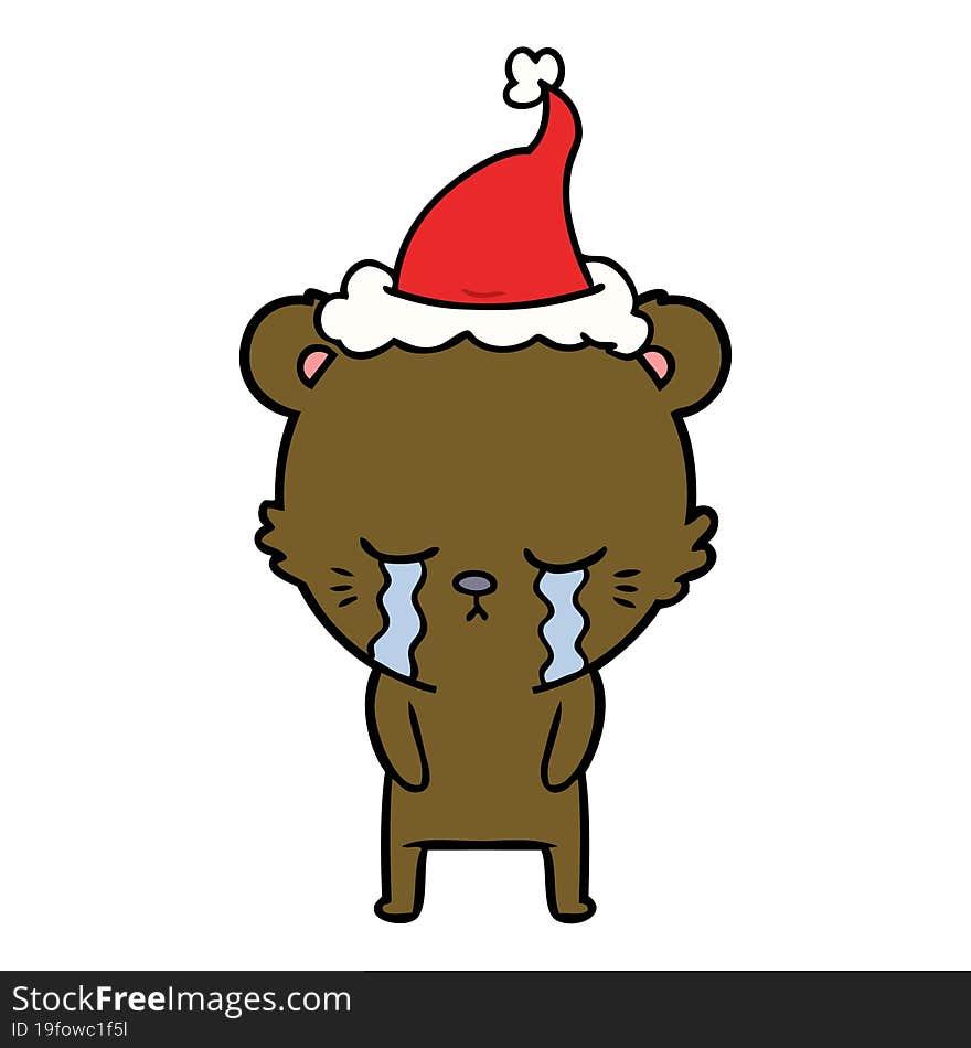 Crying Line Drawing Of A Bear Wearing Santa Hat