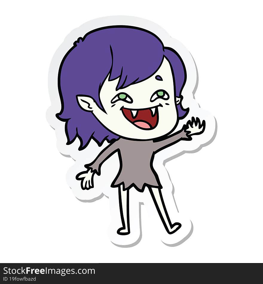 sticker of a cartoon laughing vampire girl