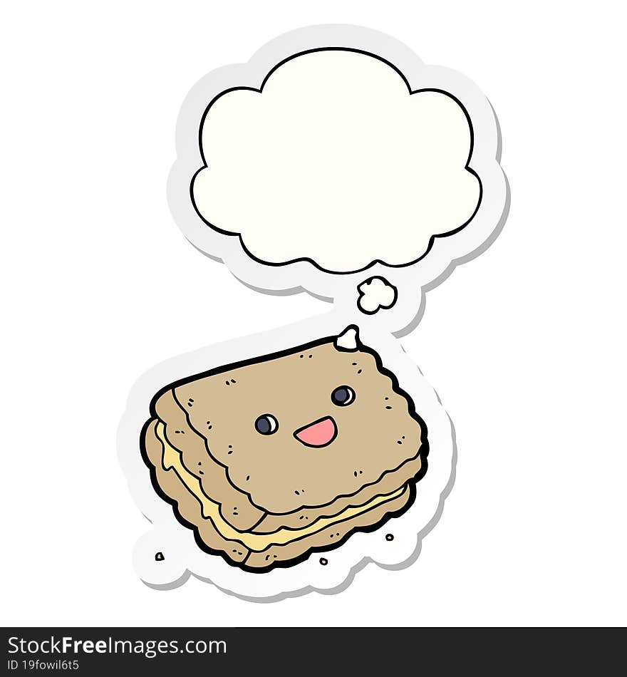 cartoon biscuit and thought bubble as a printed sticker