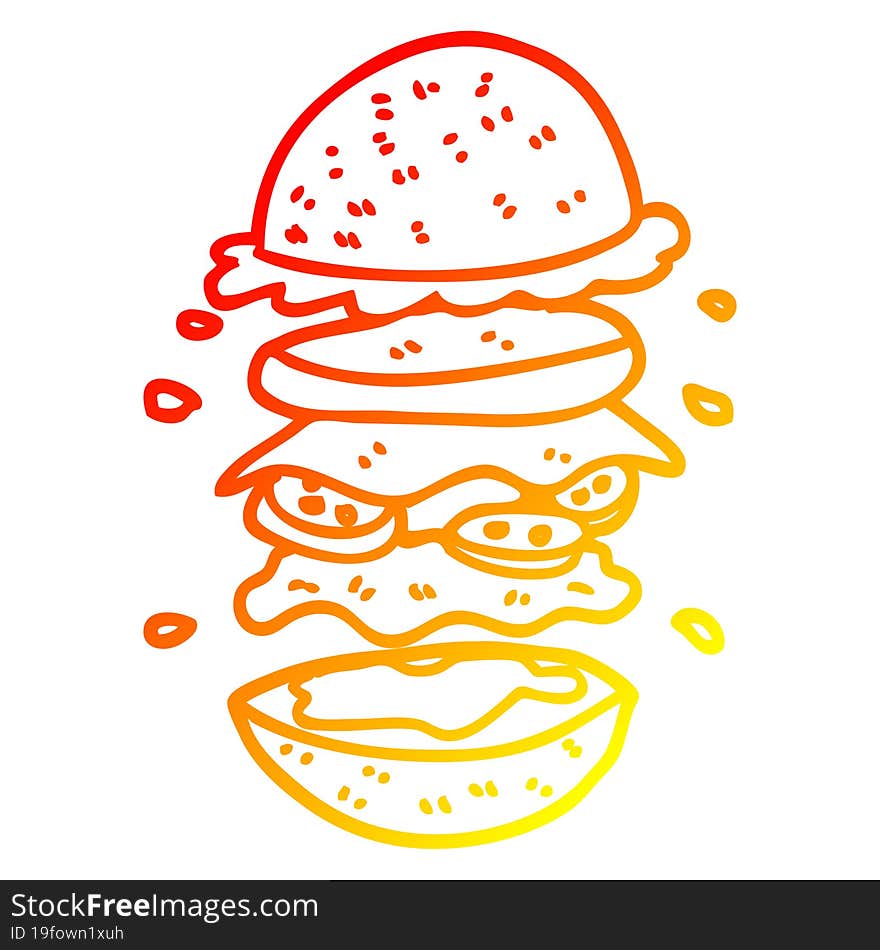 Warm Gradient Line Drawing Cartoon Huge Burger