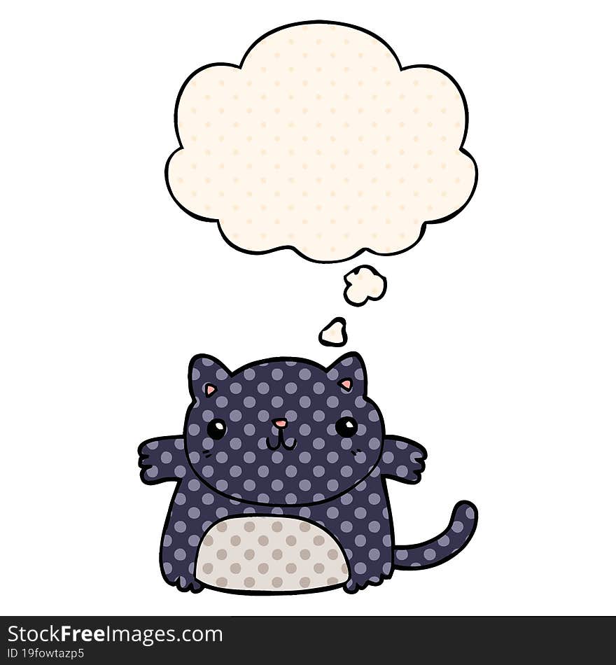 cartoon cat with thought bubble in comic book style