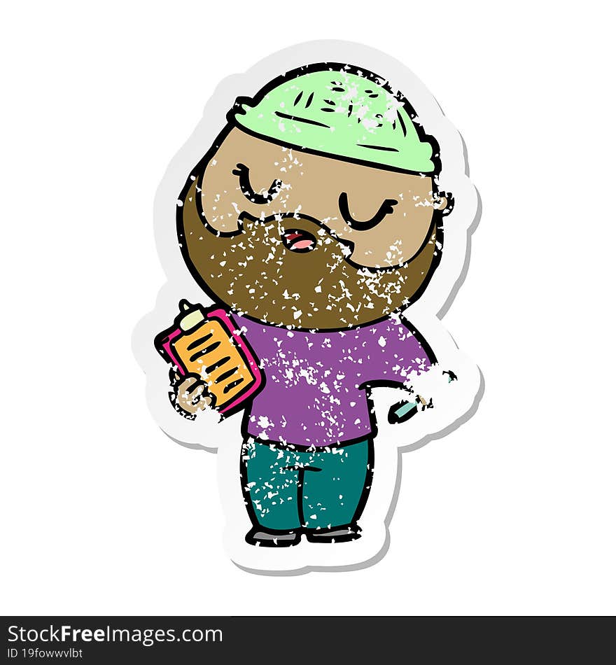 distressed sticker of a cartoon man with beard