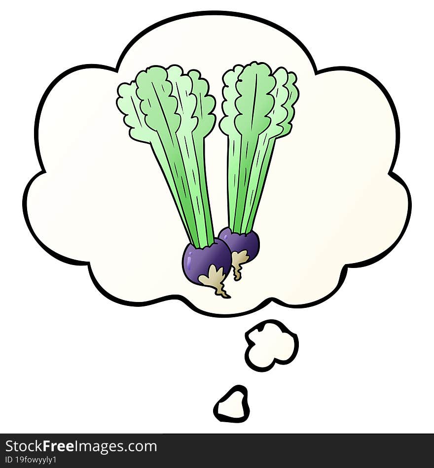 cartoon beetroot with thought bubble in smooth gradient style