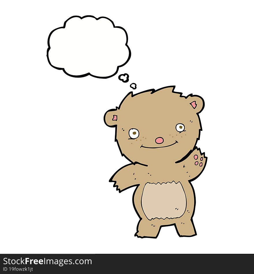 Cartoon Waving Teddy Bear With Thought Bubble