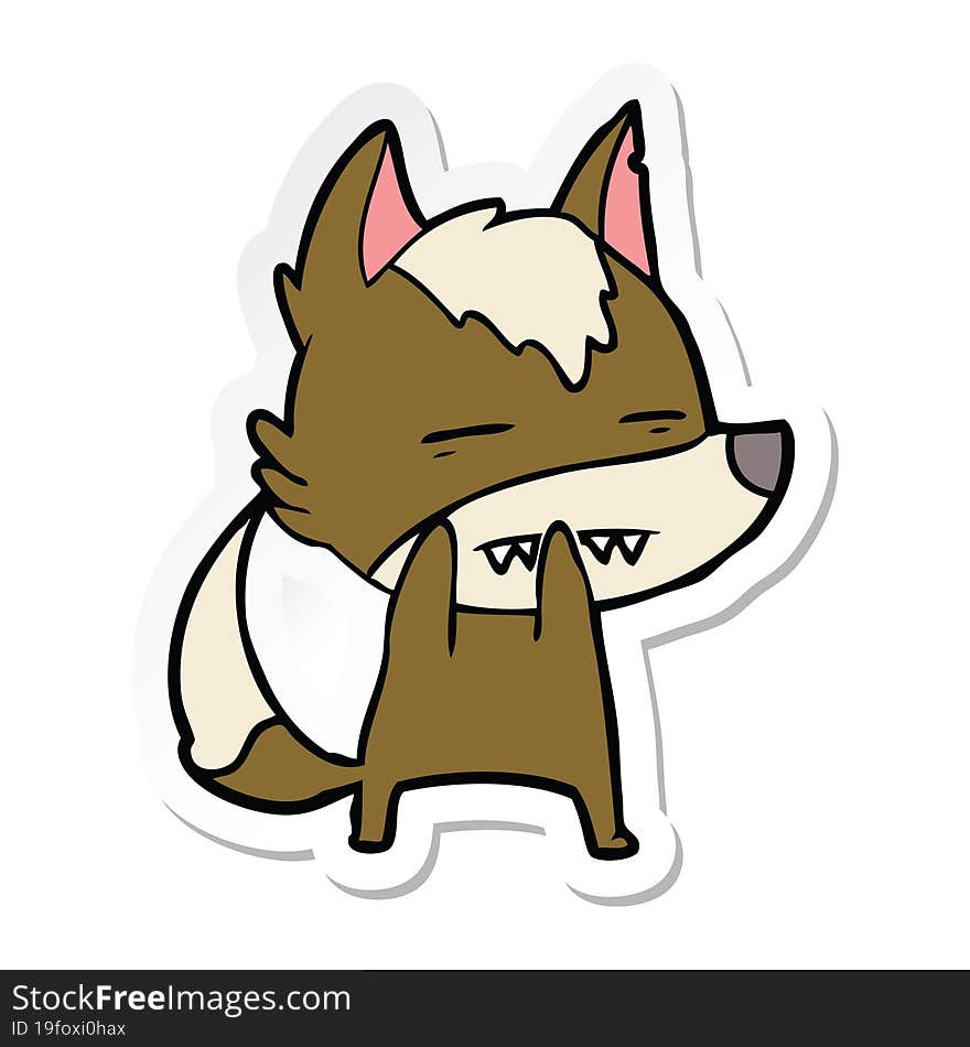 Sticker Of A Cartoon Wolf Showing Teeth