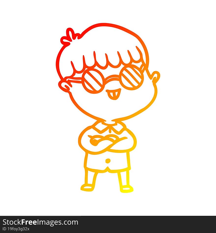 warm gradient line drawing of a cartoon boy wearing spectacles