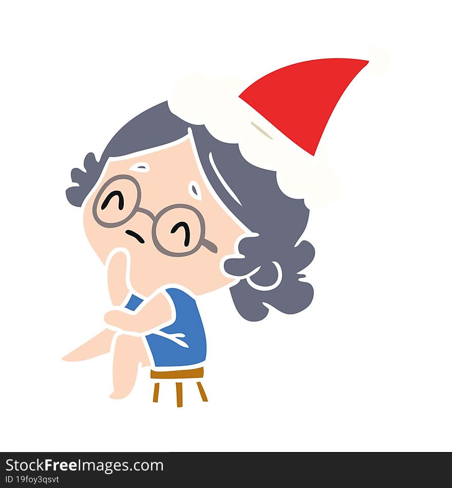 christmas cartoon of kawaii lady