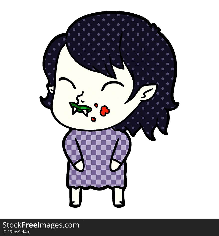 cartoon vampire girl with blood on cheek. cartoon vampire girl with blood on cheek