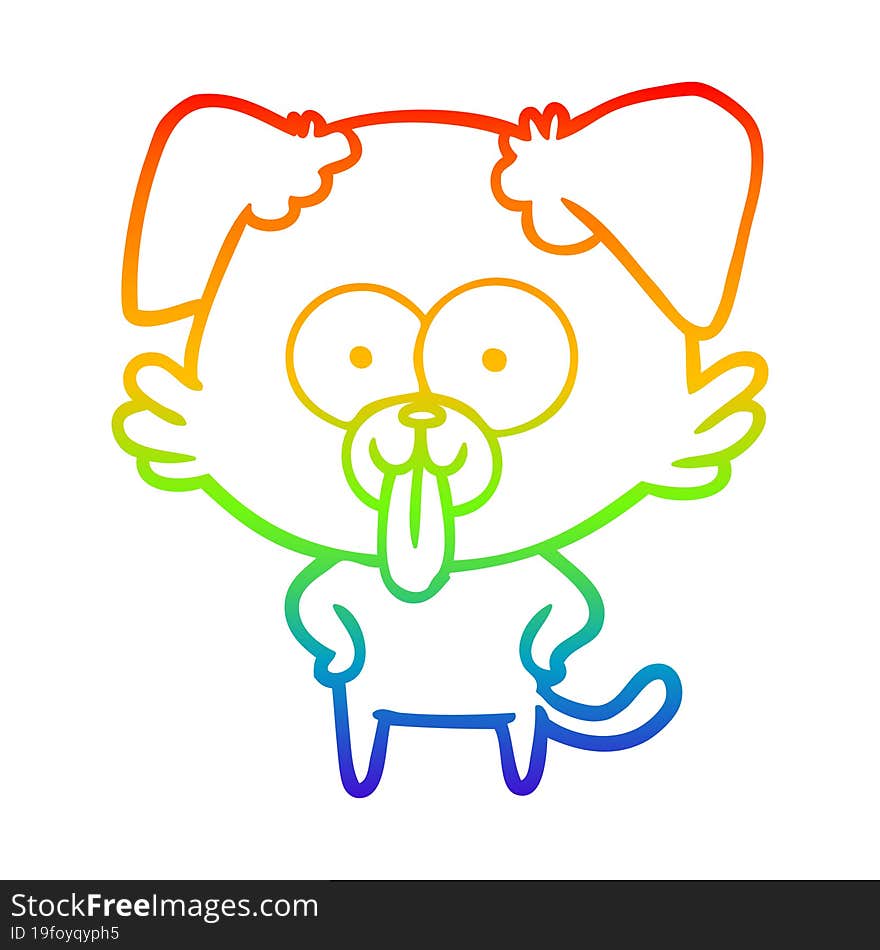 Rainbow Gradient Line Drawing Cartoon Dog With Tongue Sticking Out