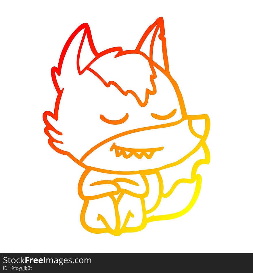 warm gradient line drawing friendly cartoon wolf sitting