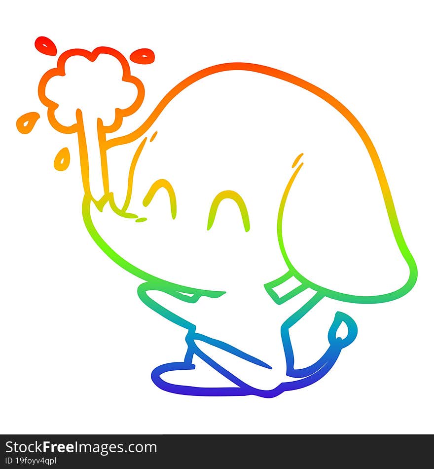 rainbow gradient line drawing cute cartoon elephant spouting water