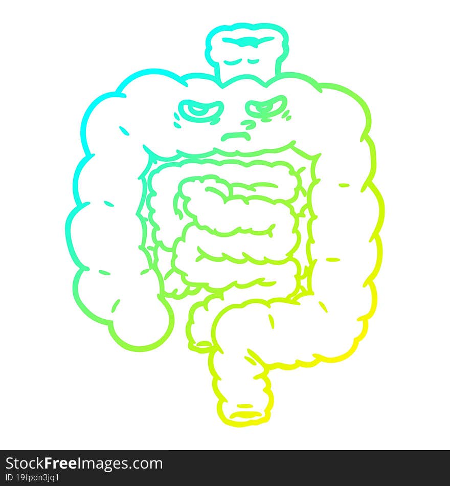 cold gradient line drawing of a cartoon intestines