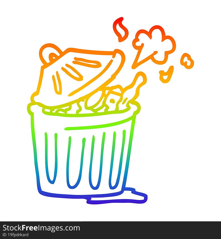 rainbow gradient line drawing of a cartoon waste bin