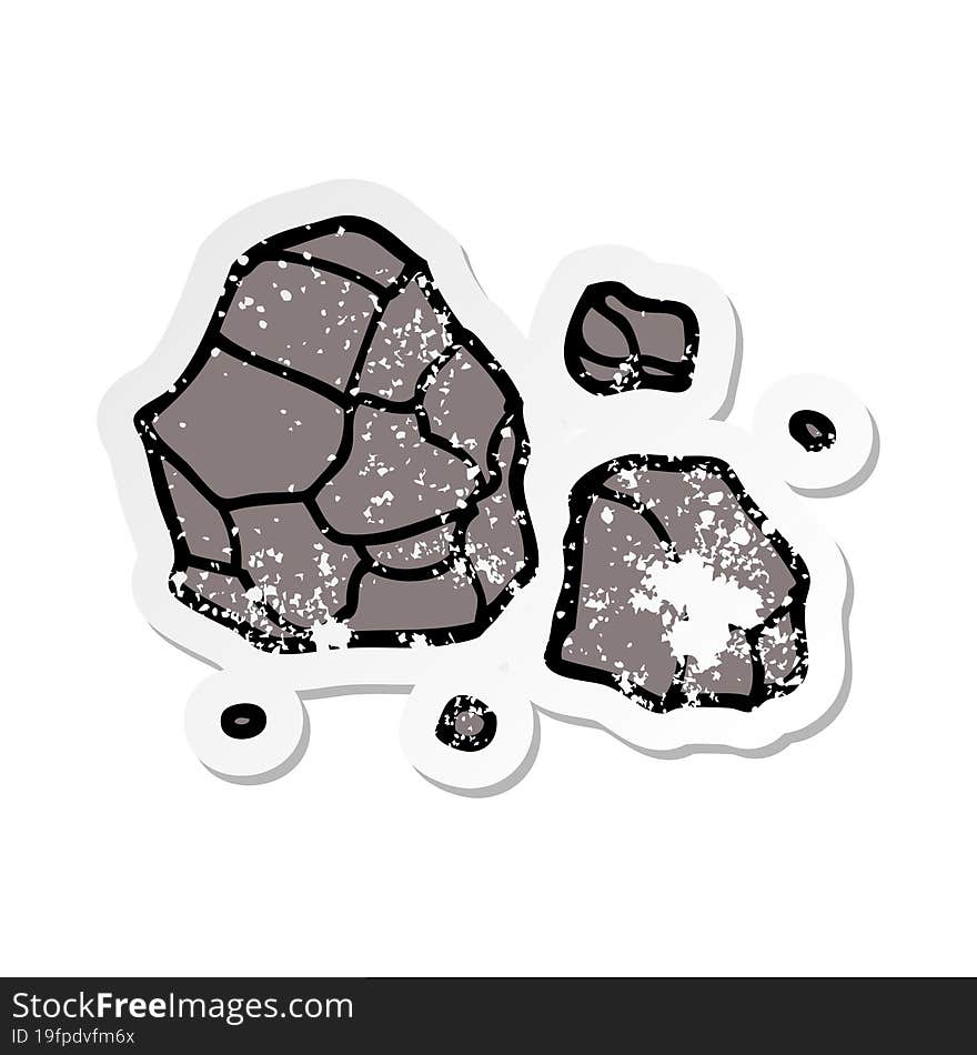 distressed sticker of a cartoon rocks