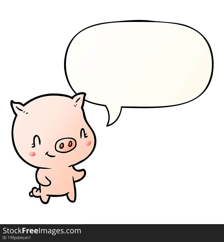 cute cartoon pig and speech bubble in smooth gradient style