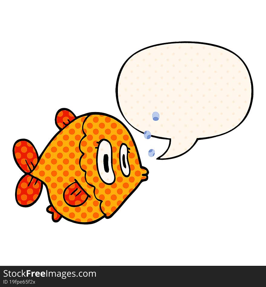 cartoon fish and speech bubble in comic book style