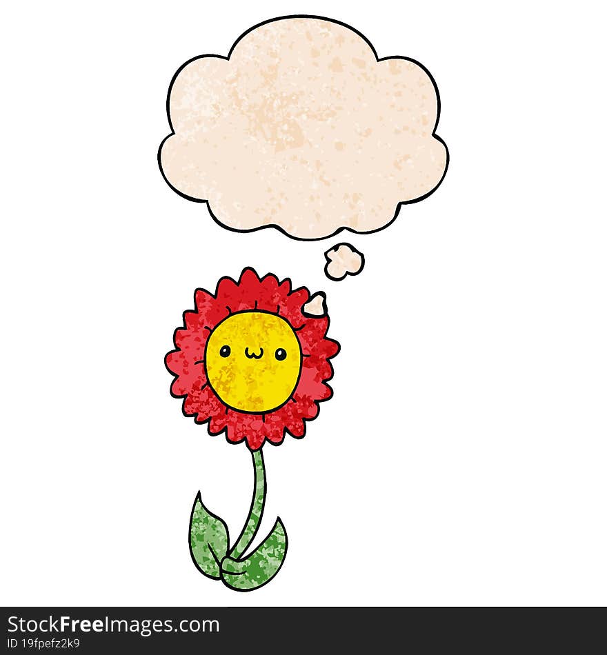 Cartoon Flower And Thought Bubble In Grunge Texture Pattern Style