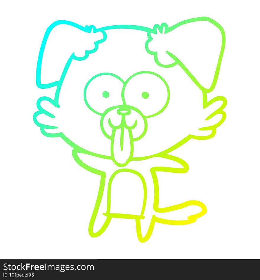 cold gradient line drawing of a cartoon dog with tongue sticking out