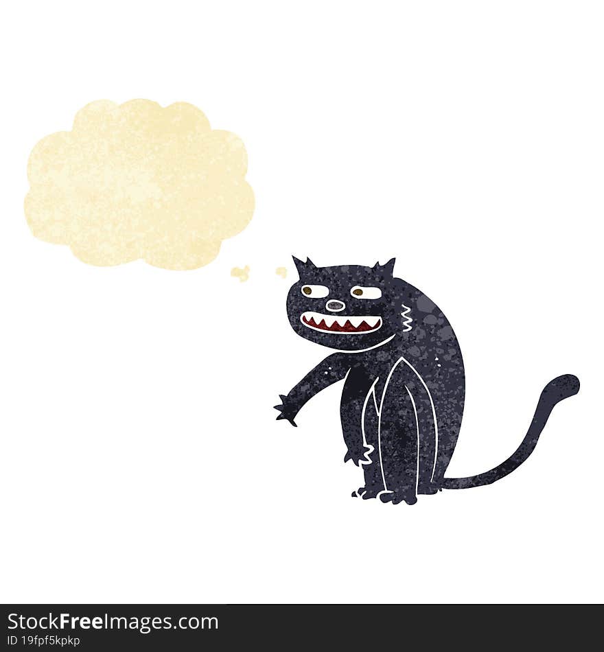 cartoon black cat with thought bubble