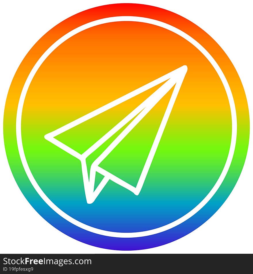 paper plane circular icon with rainbow gradient finish. paper plane circular icon with rainbow gradient finish