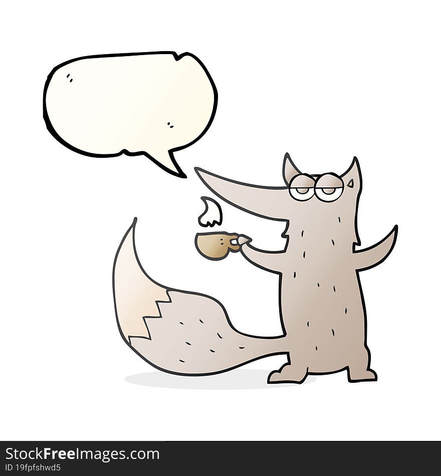 speech bubble cartoon wolf with coffee cup