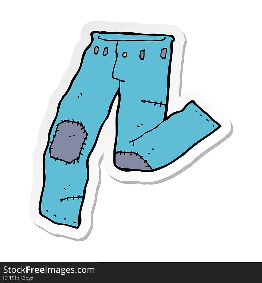 sticker of a cartoon patched old jeans