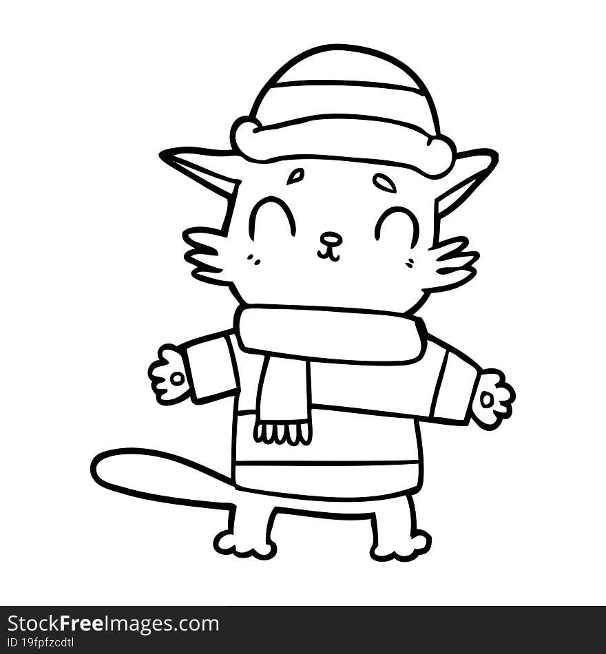 cartoon cat in winter clothes. cartoon cat in winter clothes