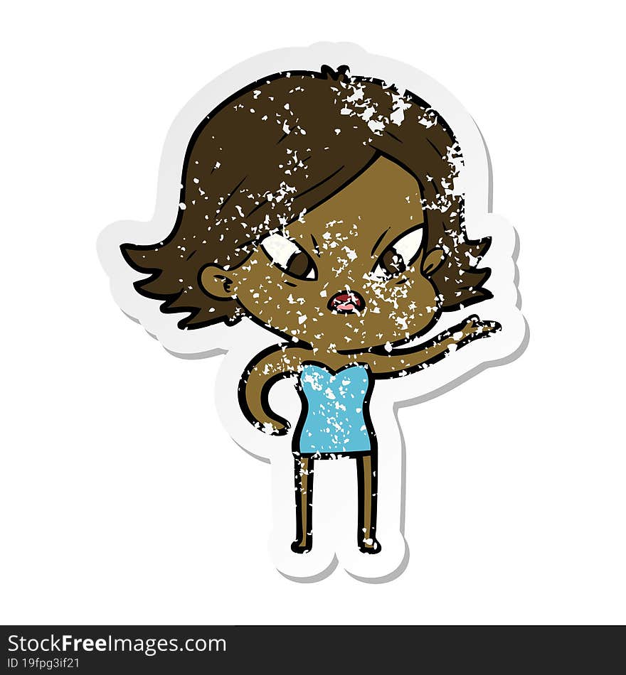 distressed sticker of a cartoon stressed woman