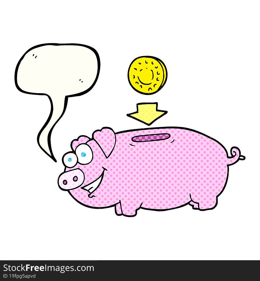 freehand drawn comic book speech bubble cartoon piggy bank