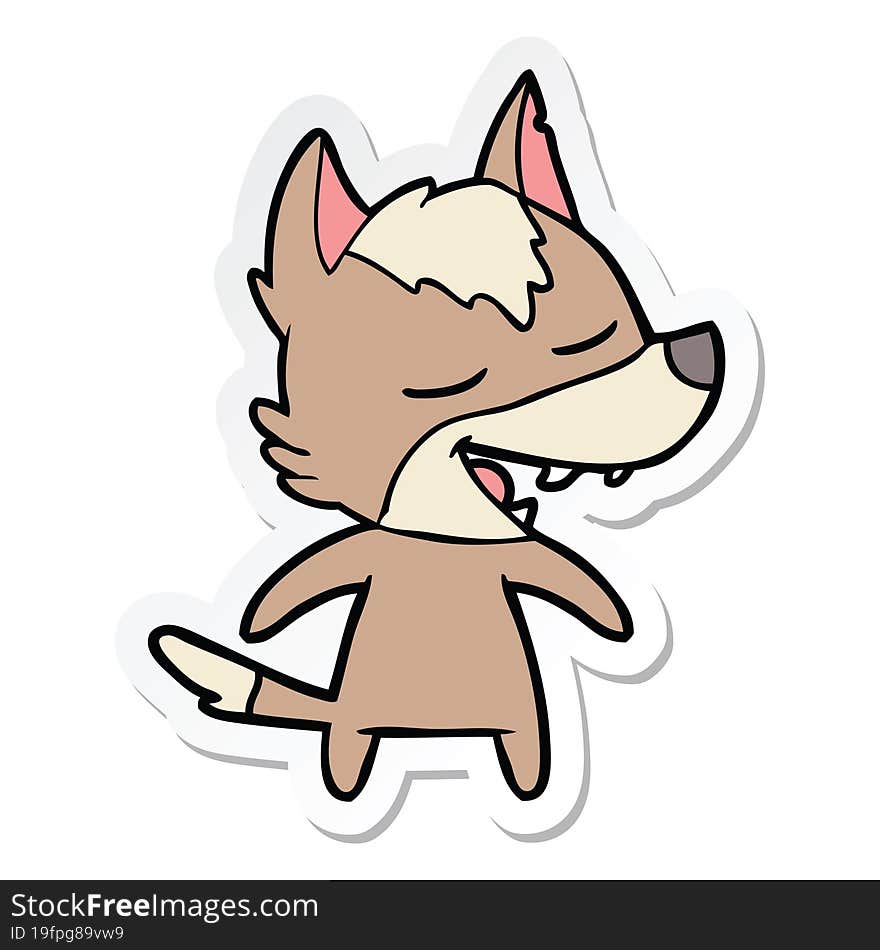 sticker of a cartoon wolf laughing