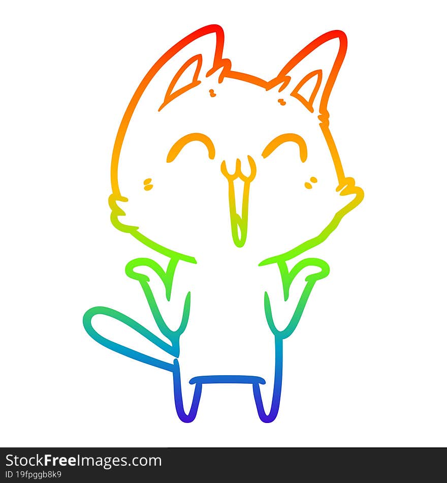 rainbow gradient line drawing of a happy cartoon cat