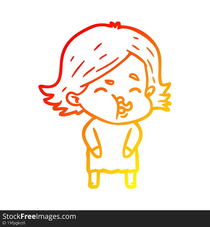 warm gradient line drawing of a cartoon girl pulling face