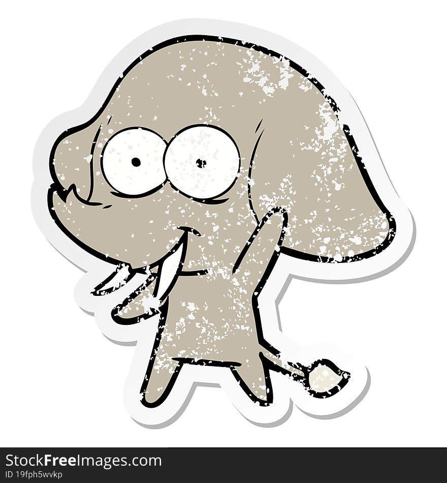 distressed sticker of a happy cartoon elephant