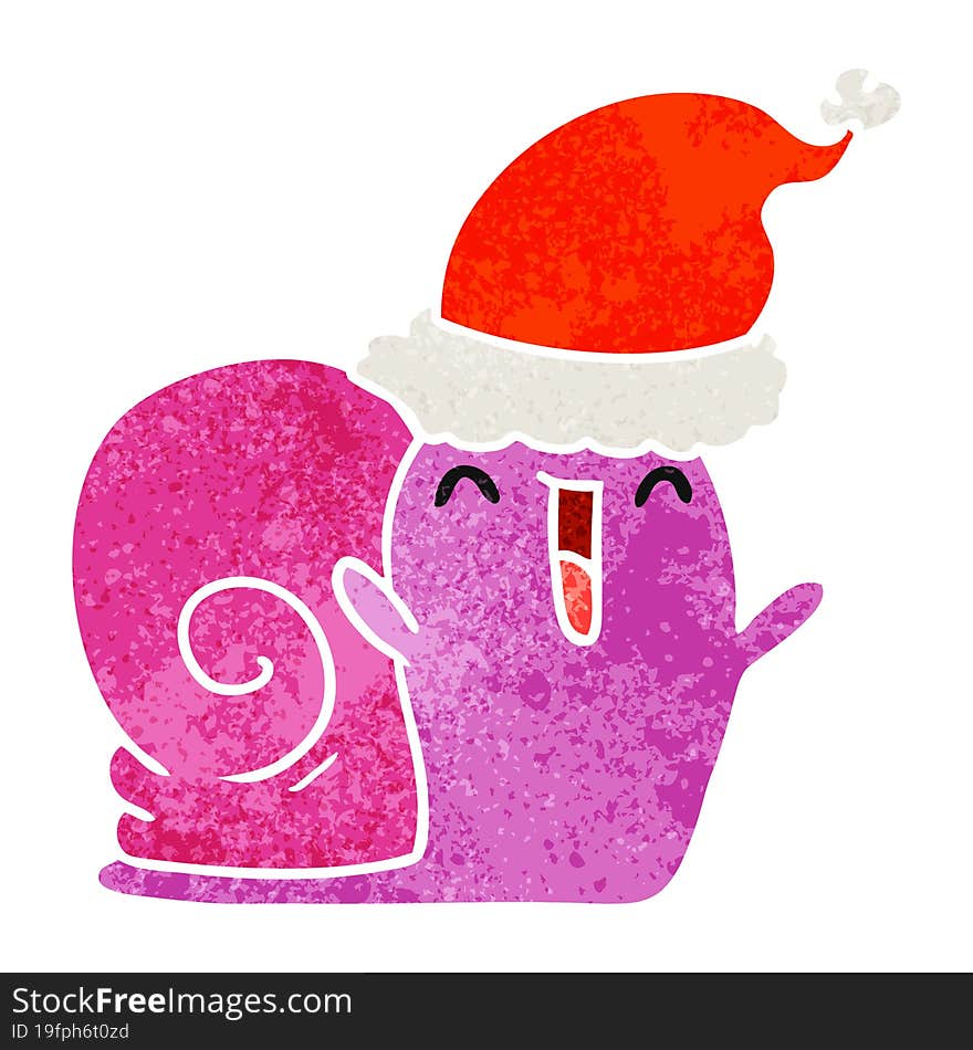 hand drawn christmas retro cartoon of kawaii snail