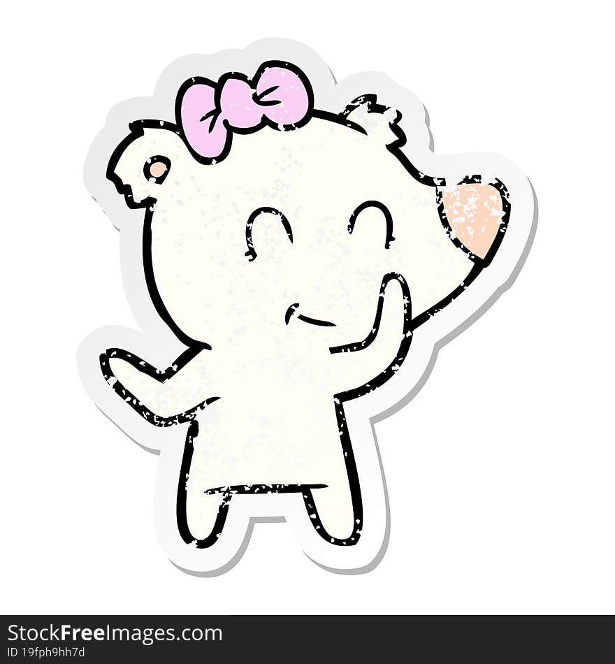 Distressed Sticker Of A Female Polar Bear Cartoon