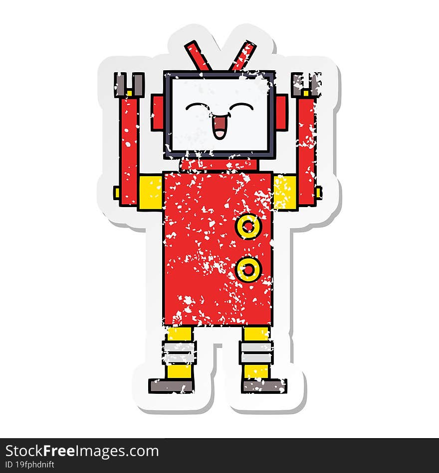 Distressed Sticker Of A Cute Cartoon Robot